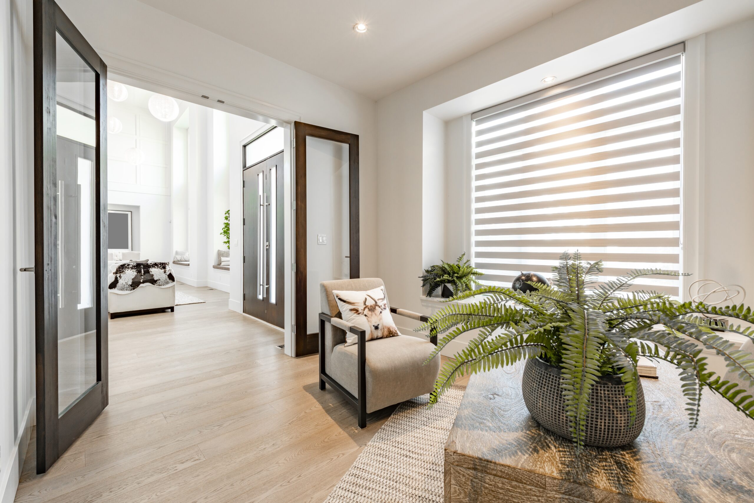 Home,Office,With,Glass,French,Doors,Desk,Globe,Clock,And